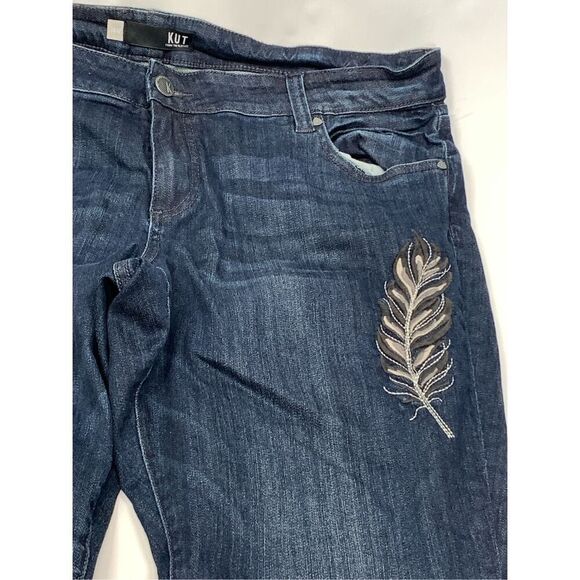 Kut from the Kloth Womens Feather Embroidered Catherine Boyfriend Jeans Blue 16W - Picture 3 of 11